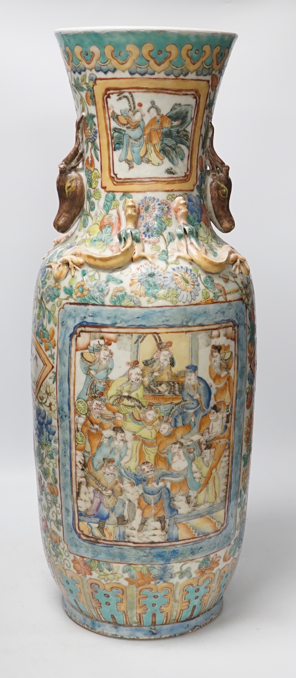 A large 19th century Chinese enamelled porcelain vase, 62cm (a.f)